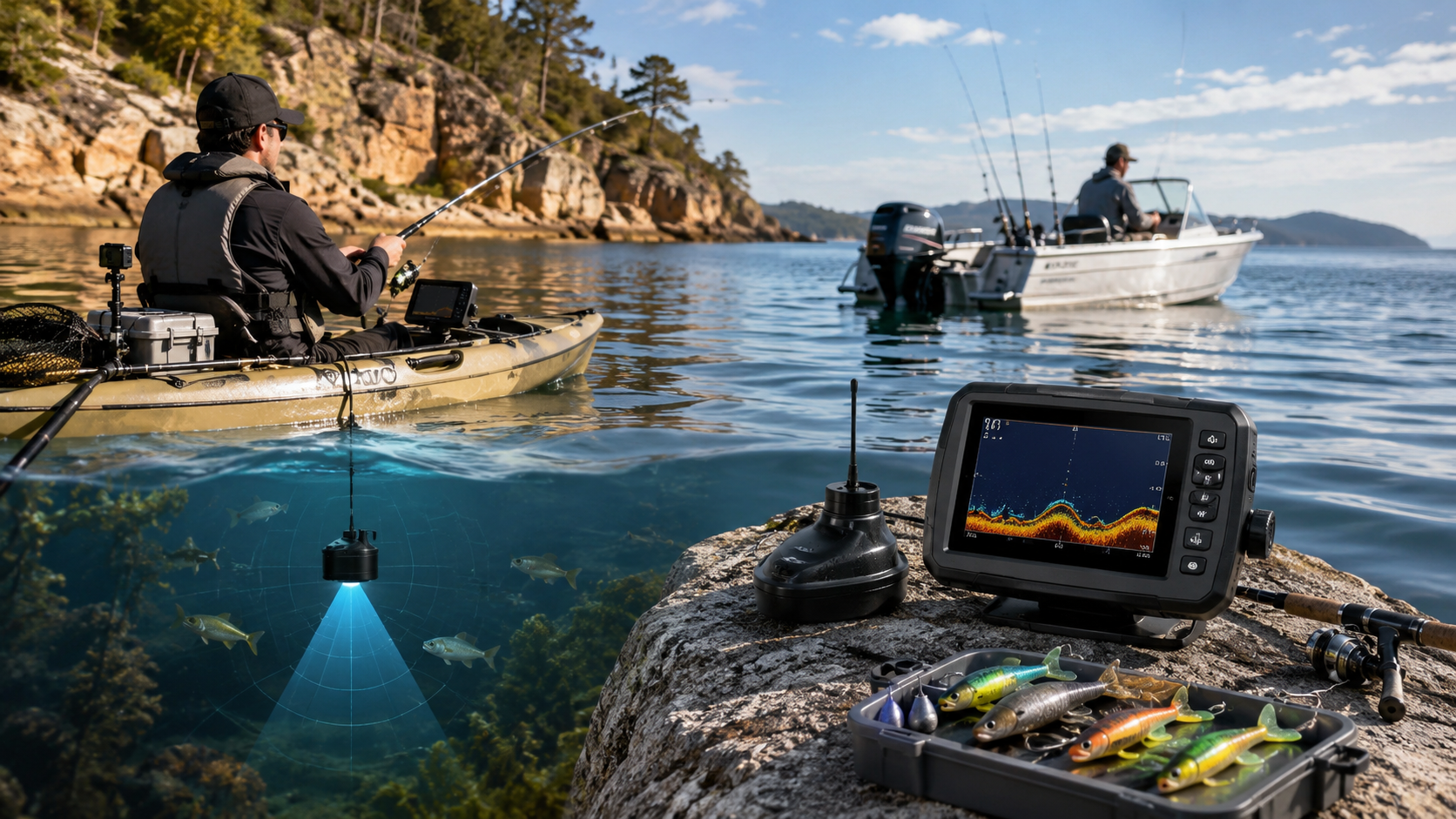 Portable and Castable Sonar for Kayaks, Land-Based and Hire Boats Portable and Castable Sonar for Kayaks, Land-Based and Hire Boats